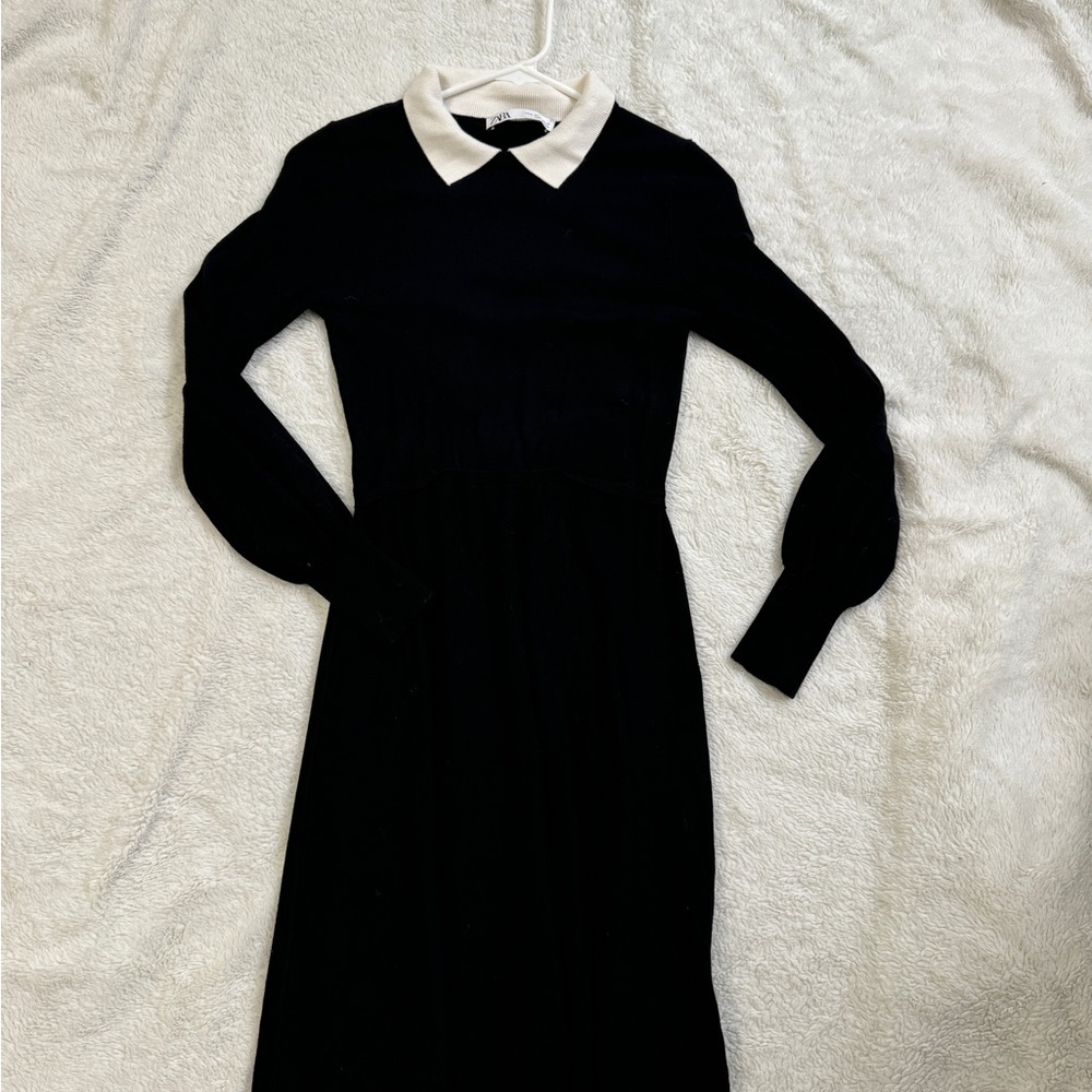 Zara Black Sheath Dress with Peter Pan Collar